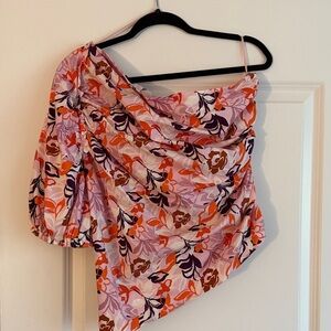 Maeve Floral Asymmetrical Blouse - Pink and Orange